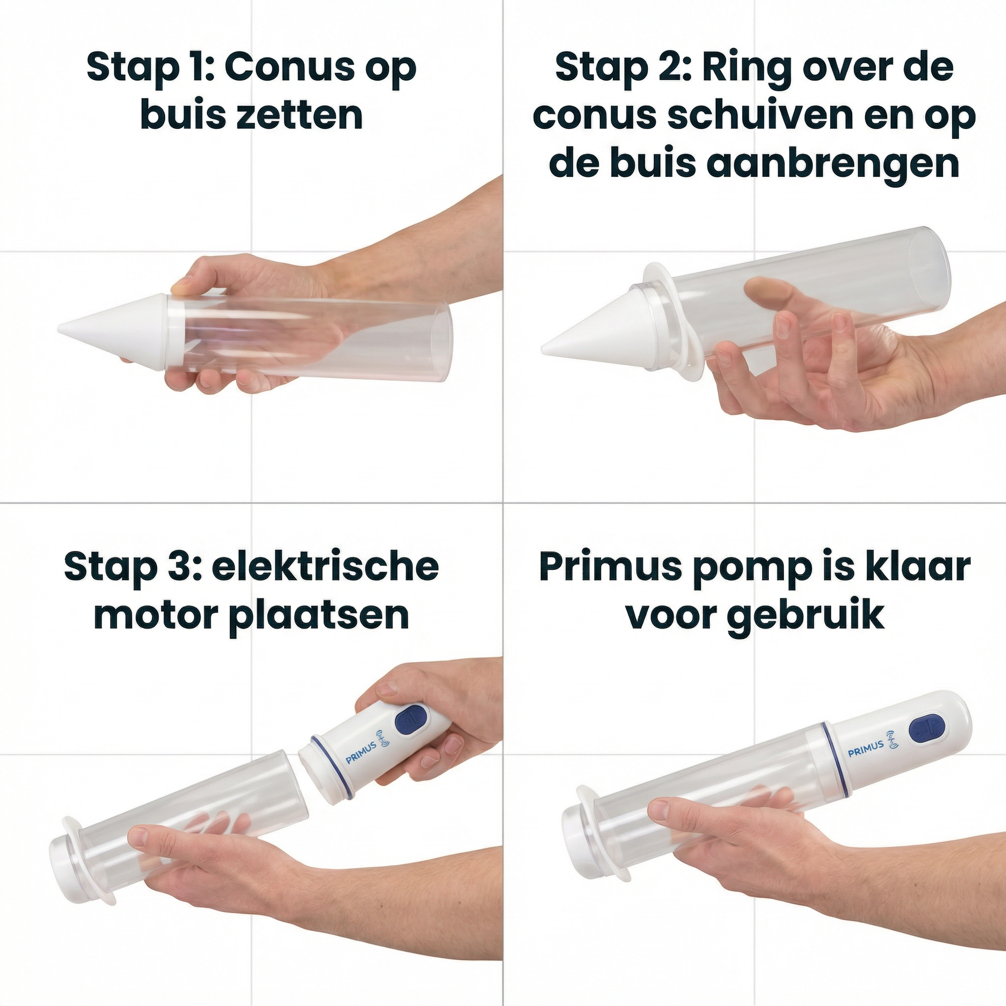 Zijaanzicht Primus erectiepomp met transparante cilinder en zwarte bedieningseenheid