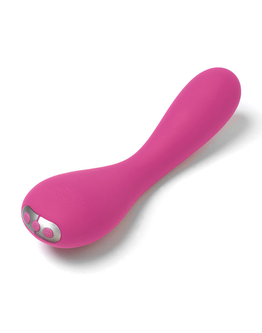 Paarse Je Joue Uma vibrator onder hoek gefotografeerd, benadrukt het premium materiaal en afwerking